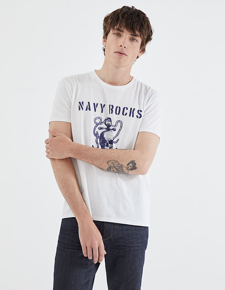 Gebroken wit T-shirt opdruk anker Heren-2