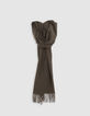Women's khaki stole with herringbone embroidery-1