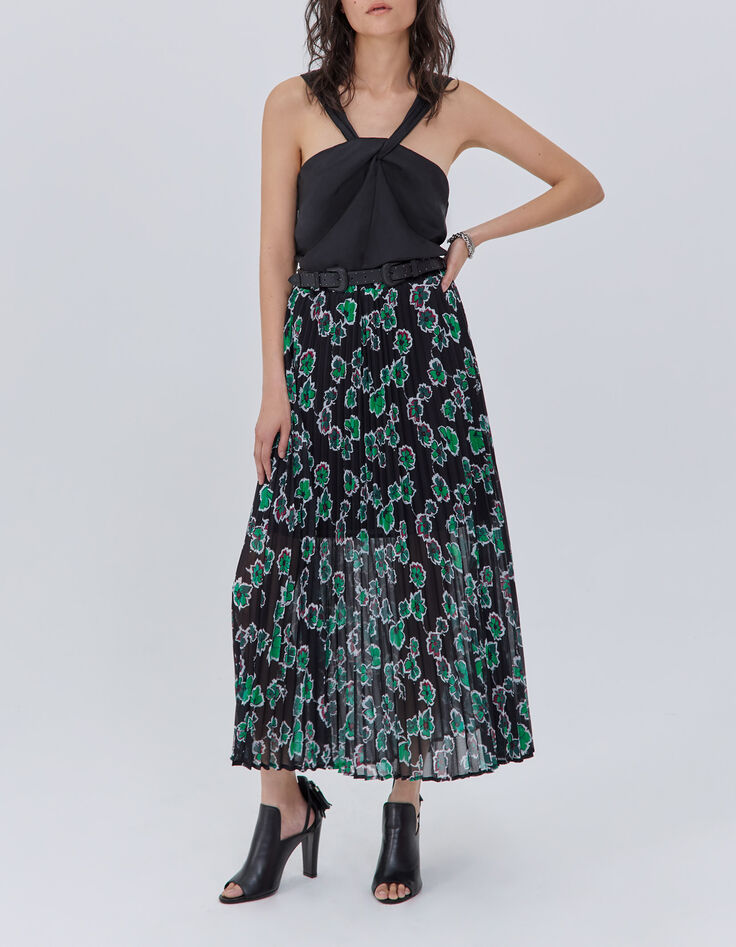 Langer, schwarzer Damenrock mit Maxi-Blumenprint-1