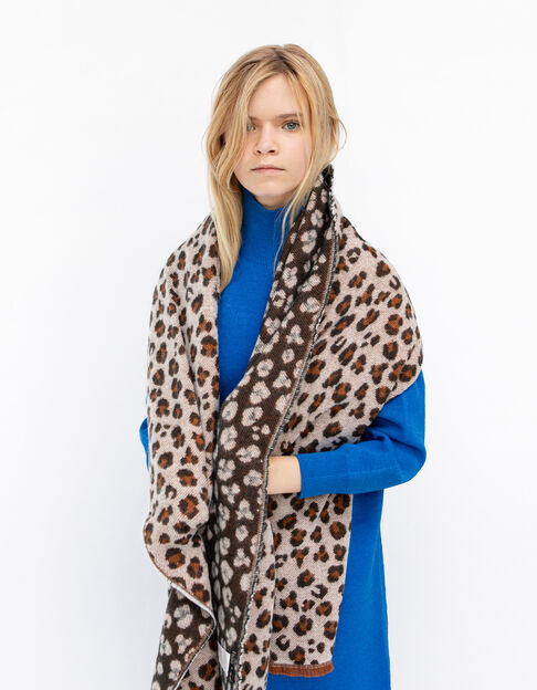 Beiger Mädchenschal mit Leopardenjacquard