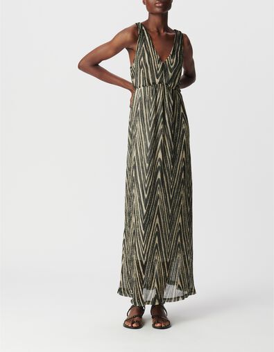 Robe longue noire motif chevrons dor&eacute;s Femme - IKKS