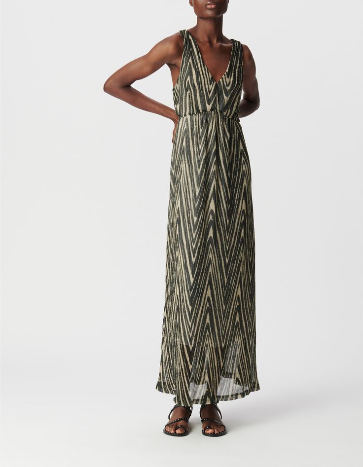 Robe longue noire motif chevrons dor&eacute;s Femme-1
