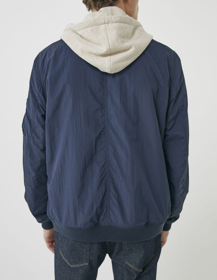 Blaue und beige Herrenwendebomberjacke aus Sweatstoff-3