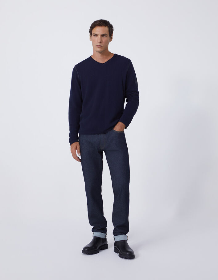 Men’s navy pure cashmere V-neck sweater - IKKS