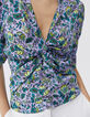 Blouse lilas effet drapé imprimé maxi fleurs Femme -3