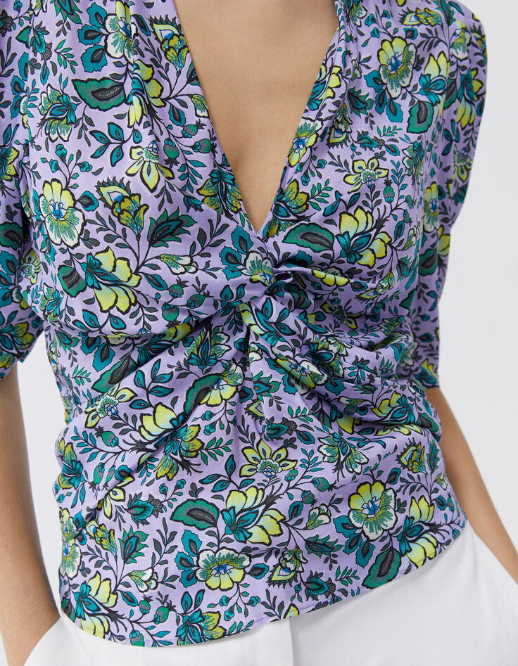 Blouse lilas effet drapé imprimé maxi fleurs Femme -3