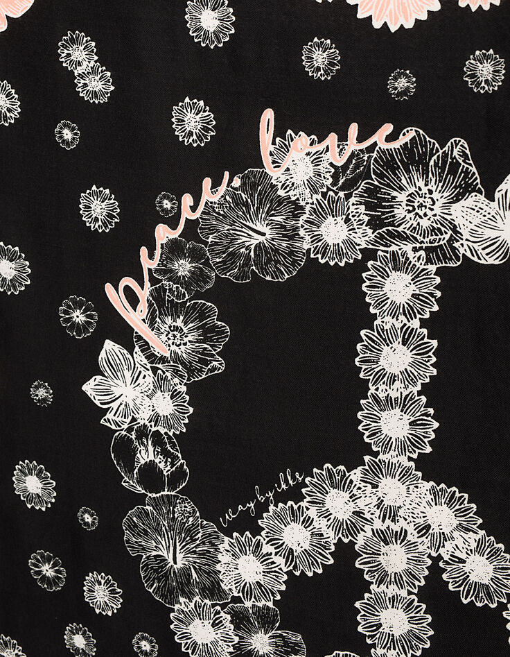 Chèche gris symbole Peace & Love fleurs fille -3