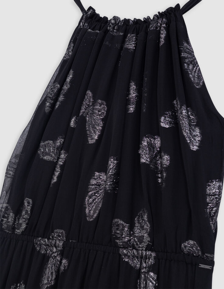 Robe longue noire jacquard lurex papillons Femme-7