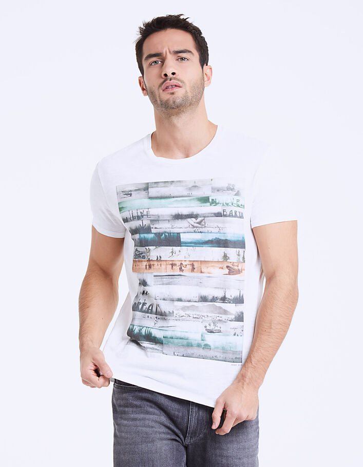 Wit heren-T-shirt opdruk Burning Man - IKKS
