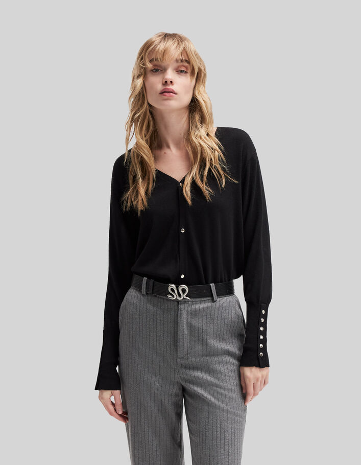 Cárdigan punto tricot negro reversible mujer-5