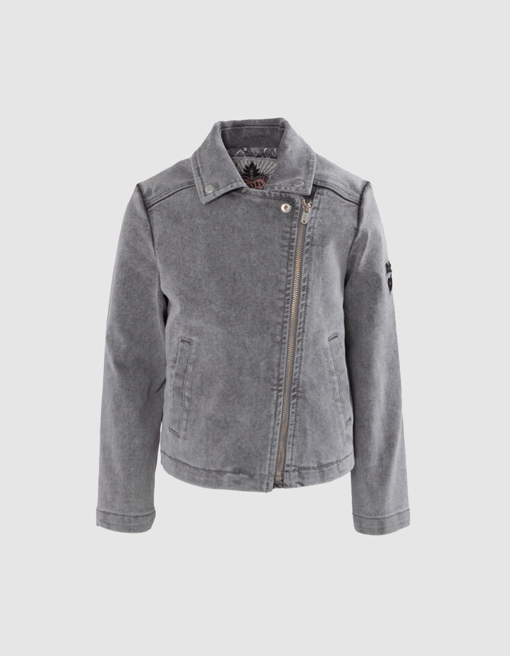 Veste en jean gris esprit motard fille-2