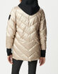 Women's gold padded jacket with black fleece hood-3