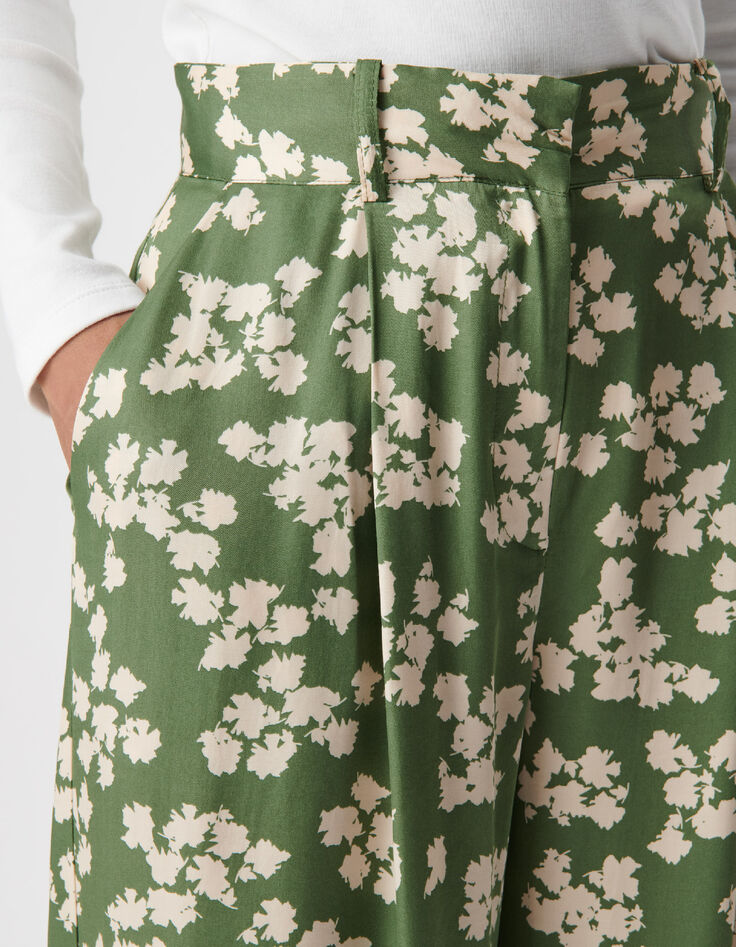 Pantalon large vert imprim&eacute; feuilles Femme-4