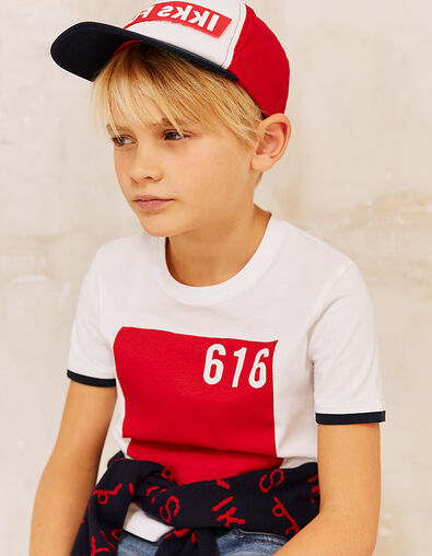 Boys' off-white T-shirt with red rectangle - IKKS