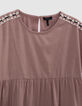 Robe rose broderies épaules et devant fille-3