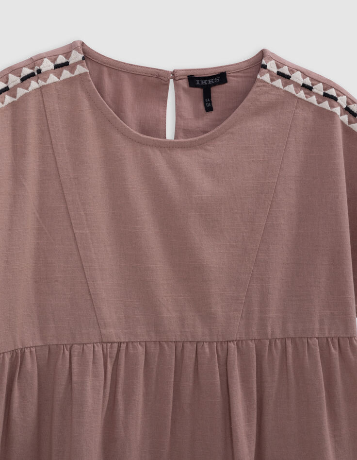 Robe rose broderies épaules et devant fille-3