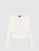 Girls&rsquo; ecru top ribbed knit top with press studs-1