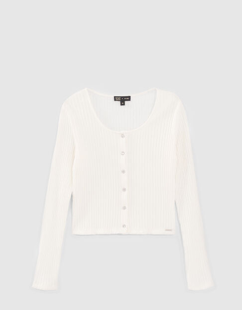 Girls’ ecru top ribbed knit top with press studs