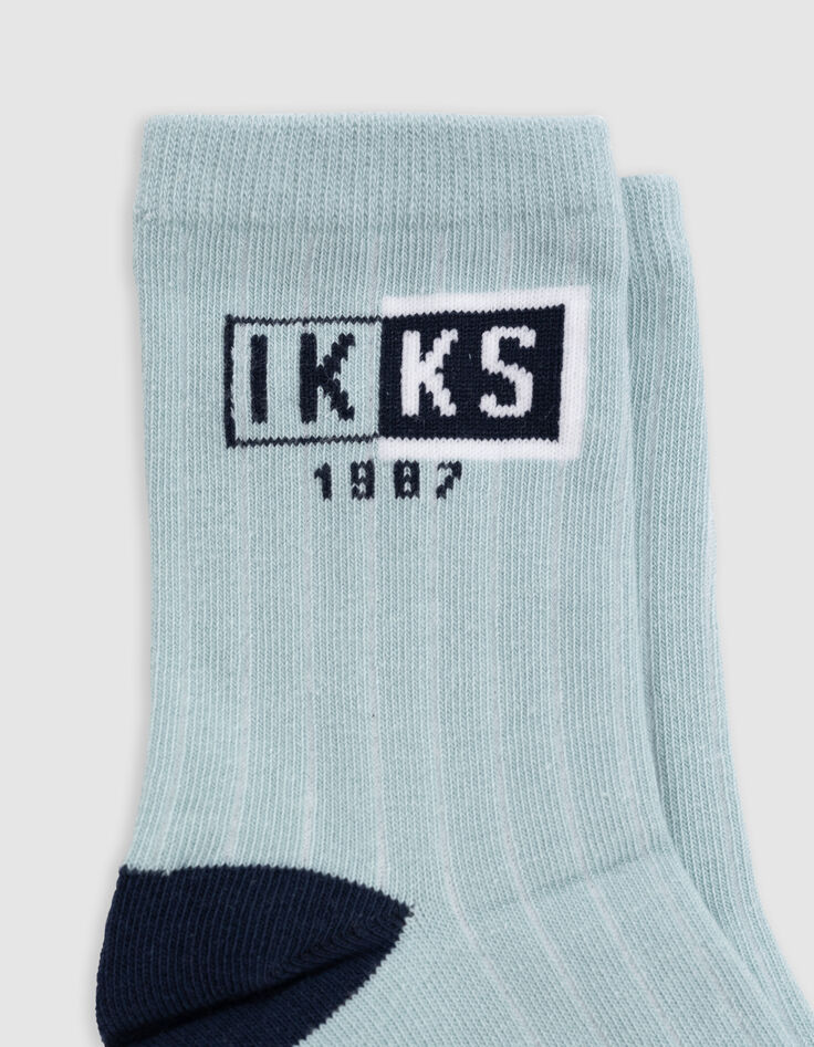 Boys' navy, beige and water green striped socks-3