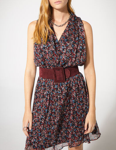 Vestido corto floral fondo negro cord&oacute;n en espalda mujer  - IKKS