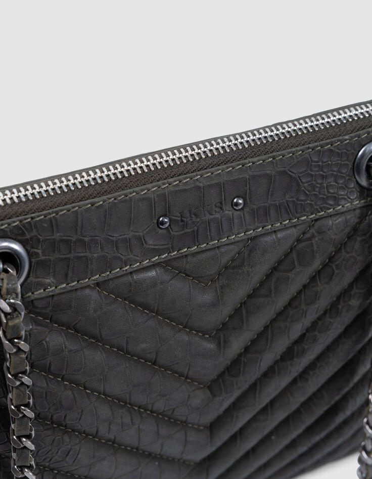 Sac pochette 1440 Reporter kaki cuir effet croco Femme-2