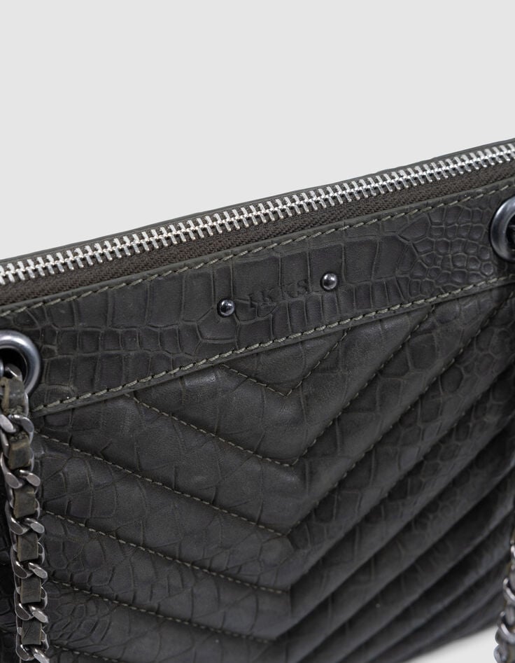 Sac pochette 1440 Reporter kaki cuir effet croco Femme-2 Sac pochette 1440 Reporter kaki cuir effet croco Femme-2