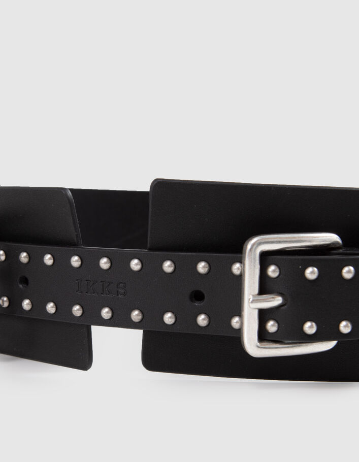 Women’s black leather dress belt with studded tab - IKKS