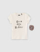 Camiseta crudo algod&oacute;n ecol&oacute;gico mensaje coletero ni&ntilde;a-1