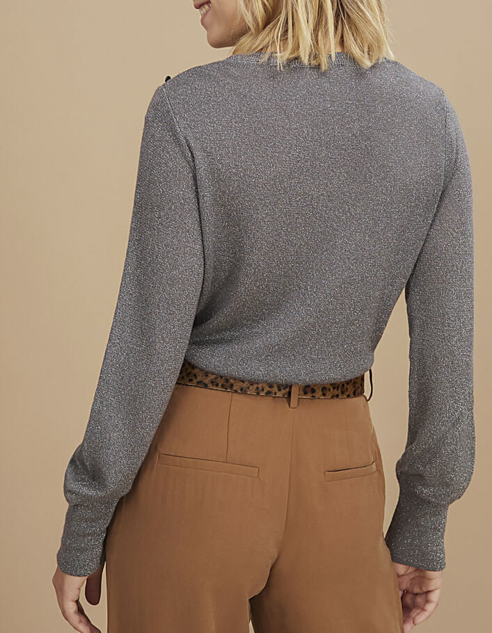 Pull gris chiné moyen tricot lurex à message brodé I.Code - I.CODE