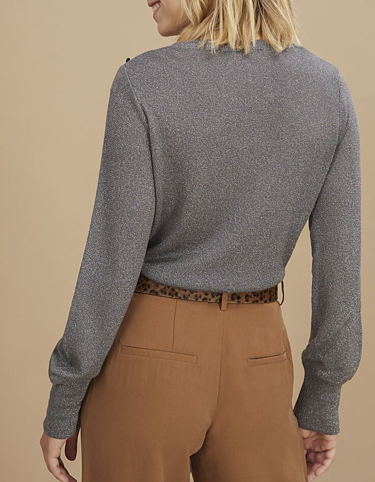 Jersey gris jaspeado punto lurex mensaje bordado I.Code-3 Jersey gris jaspeado punto lurex mensaje bordado I.Code-3