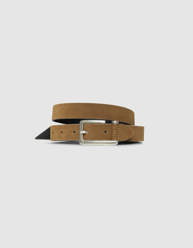 Ceinture beige cuir velours et motif carreaux Femme - IKKS