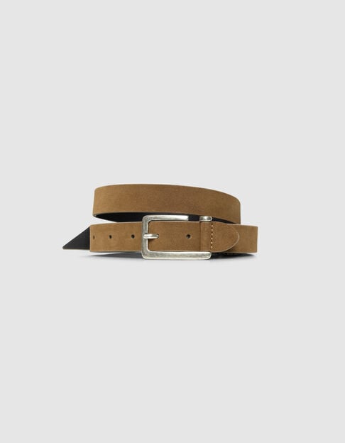 Ceinture beige cuir velours et motif carreaux Femme - IKKS