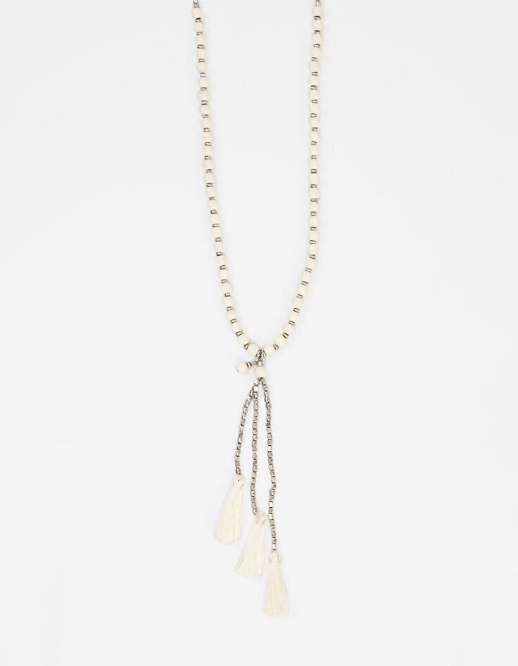 Collier sautoir perles et pompons femme-2