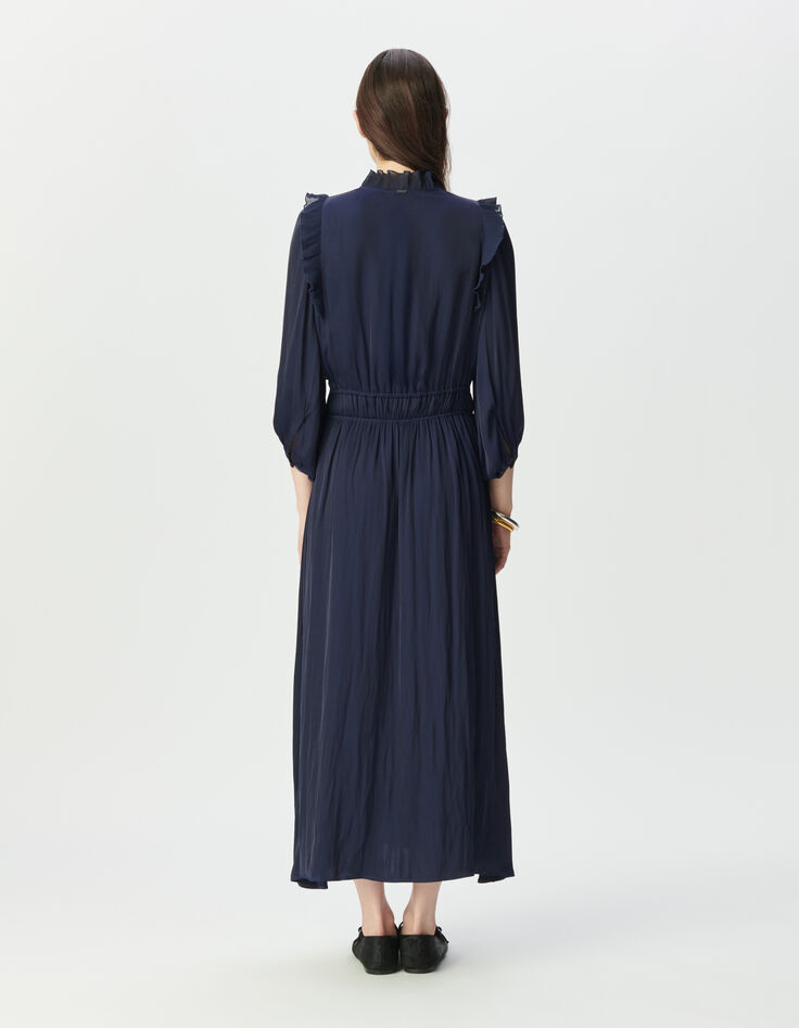 Women’s navy flowing dress with pleated ruffles-2