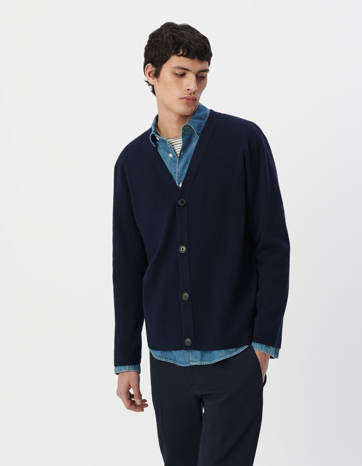 Cardigan marine en tricot encolure V Homme-4 Cardigan marine en tricot encolure V Homme-4
