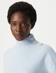 Damen himmelblauer Stehkragen-Strickpullover mit Strasskn&ouml;pfen-5
