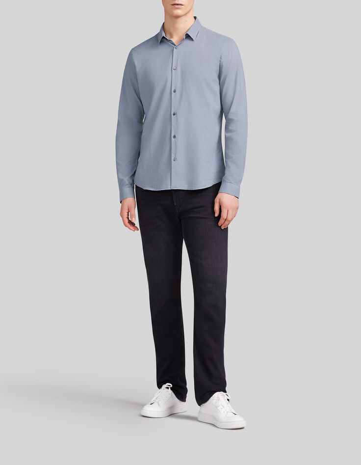 Men&rsquo;s light blue organic cotton voile SLIM shirt-2
