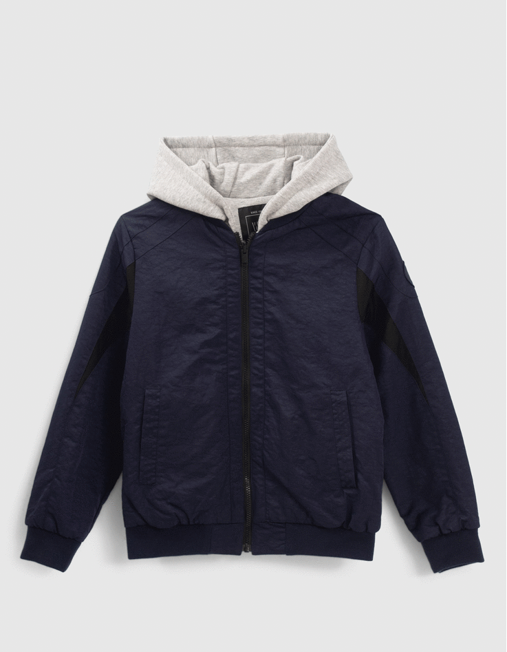 Jungenwendebomberjacke in Marineblau und Grau-1