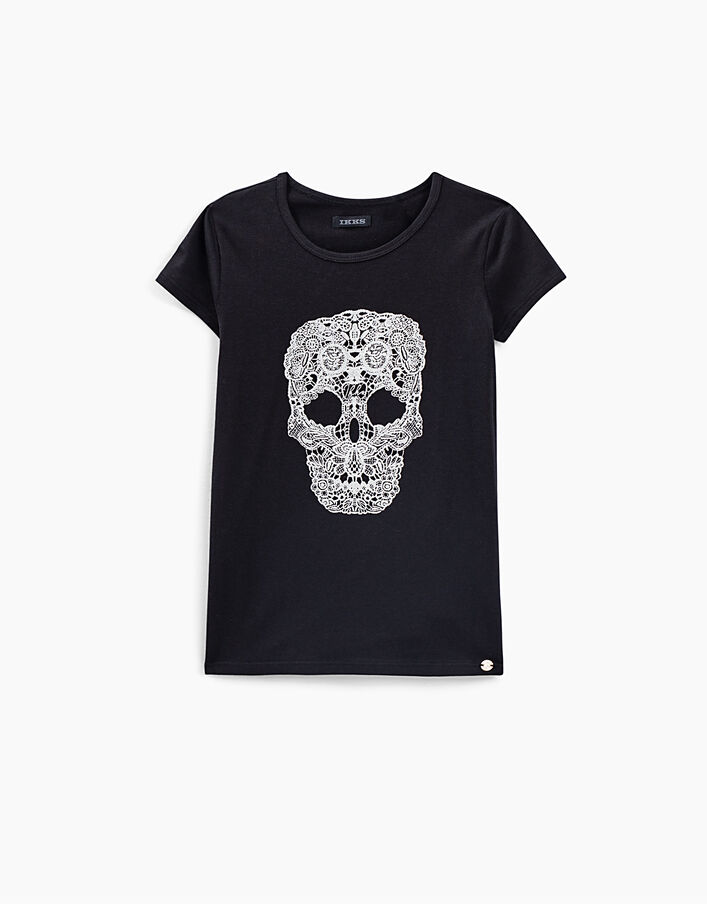 Girls’ black T-shirt with embroidery effect silver skull - IKKS
