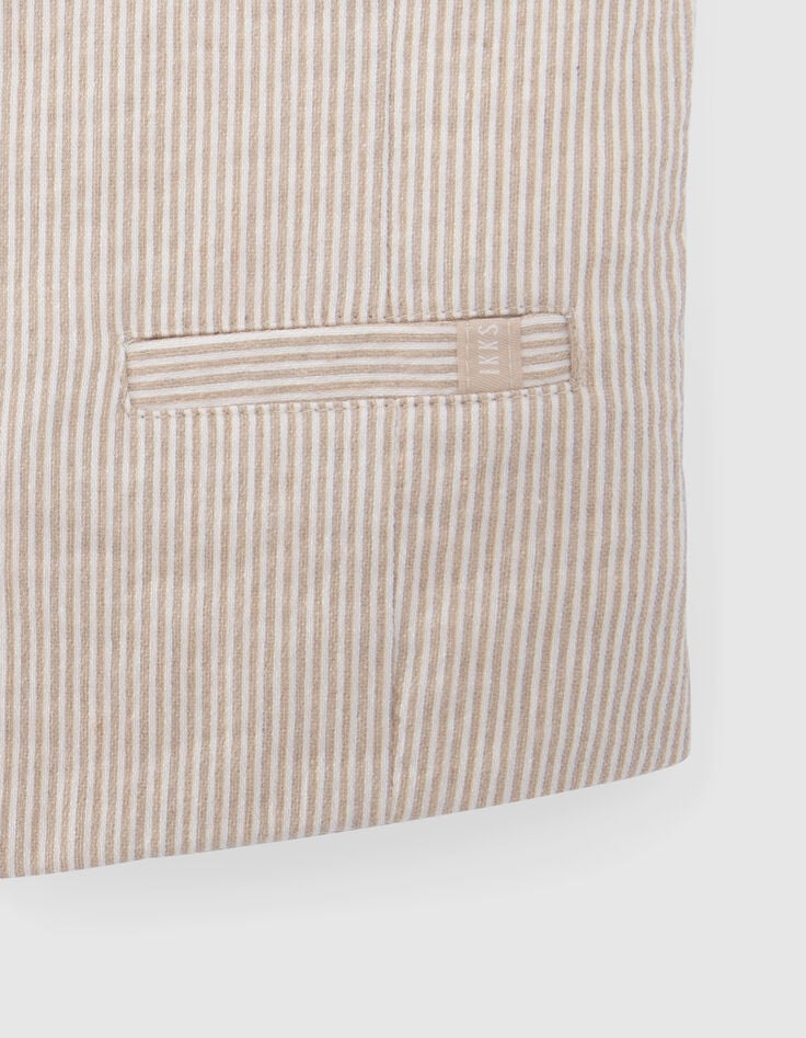 Gilet de costume cérémonie beige rayé garçon-5