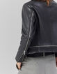 Veste en cuir noir esprit motard multi zips Femme-5