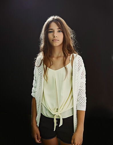 Girls' off-white openwork knit cardigan - IKKS