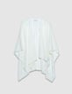 Women's short beige cape in fine knit with button fastening-1