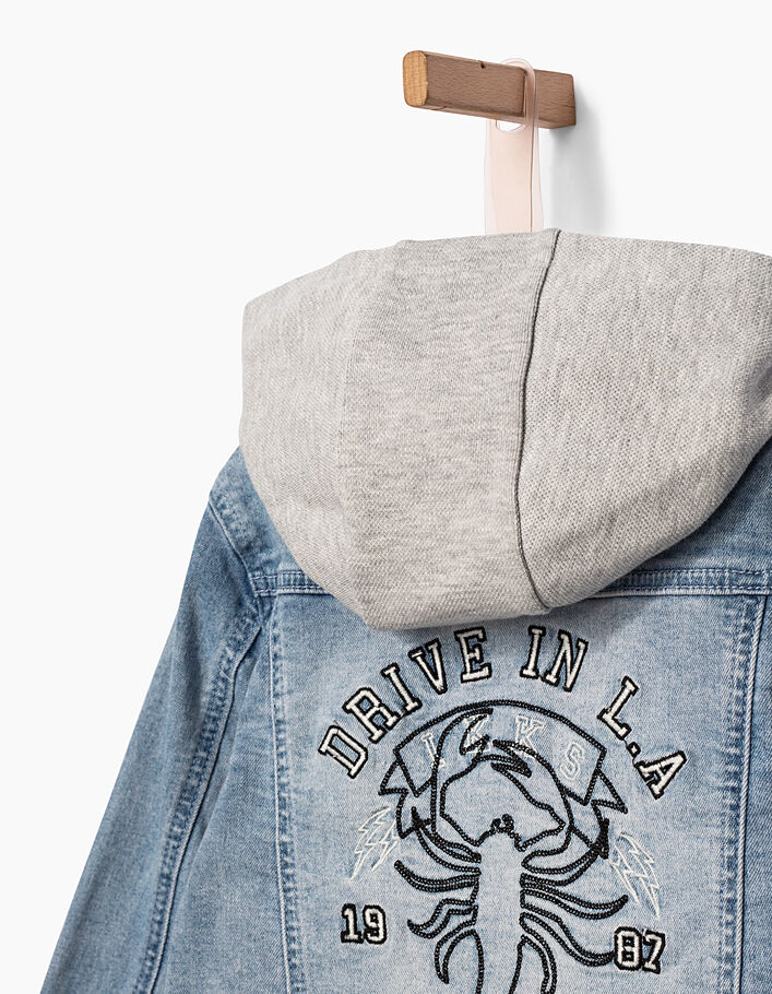 Veste en jean blue bleach à capuche garçon IKKS