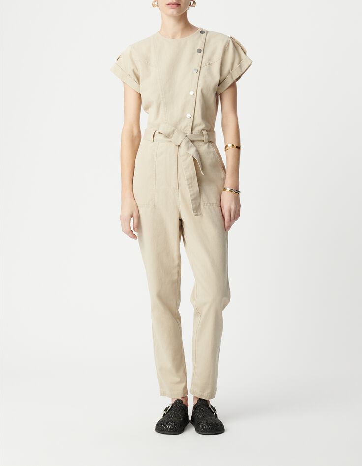 Combinaison beige fermeture asym&eacute;trique Femme-1