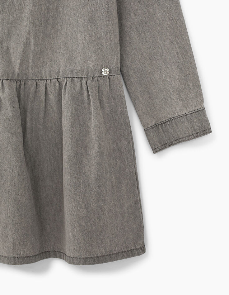 Girls’ bleached grey stud and ruffle denim dress-4 Girls’ bleached grey stud and ruffle denim dress-4