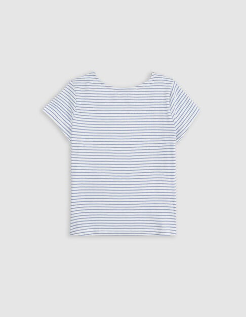 Camiseta blanca rayas finas azules niña - IKKS