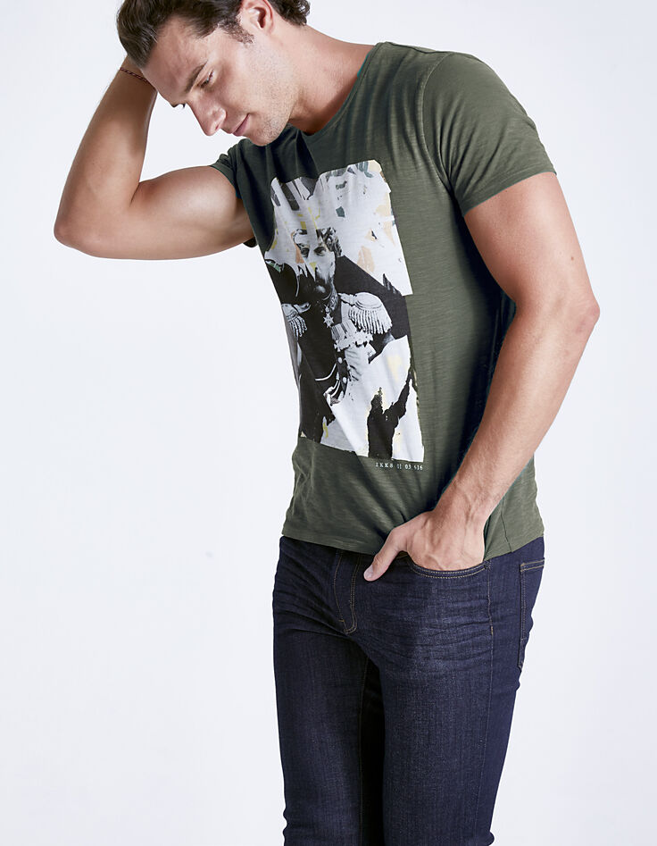 Tee-shirt kaki à print arty Homme-2 Tee-shirt kaki à print arty Homme-2