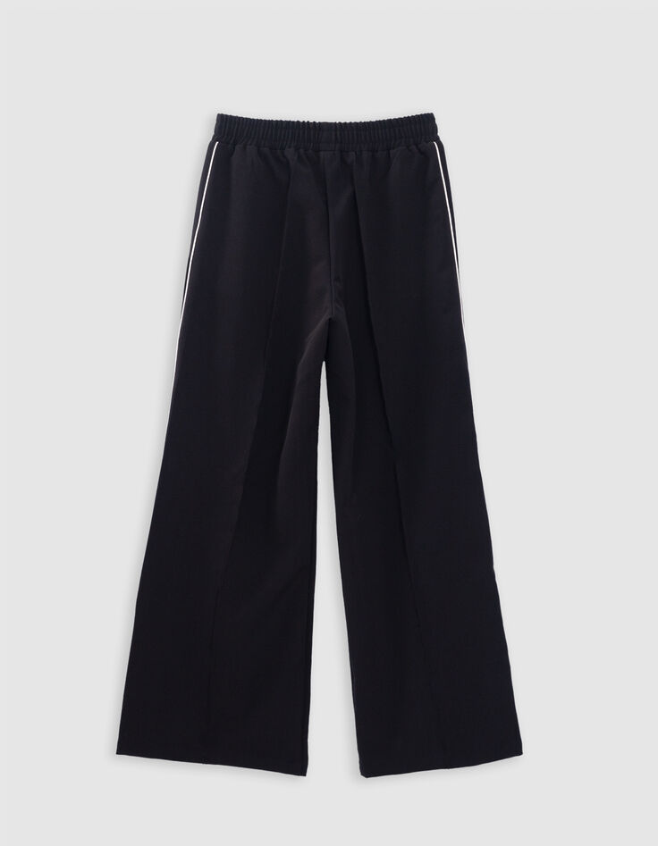 Black wide-leg pants with ecru bias on sides for girls-5