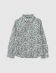 Chemise blanc cassé tissu Liberty fleurs bleues garçon -2